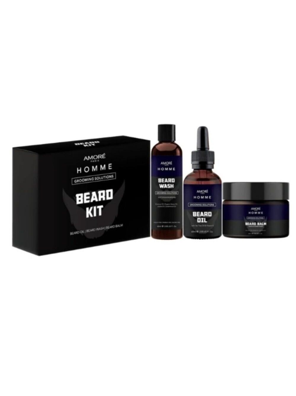 AMORE PARIS ULTIMATE BEARD CARE GROOMING KIT 3 PIECE WASH OIL BALM GIFT SET MEN